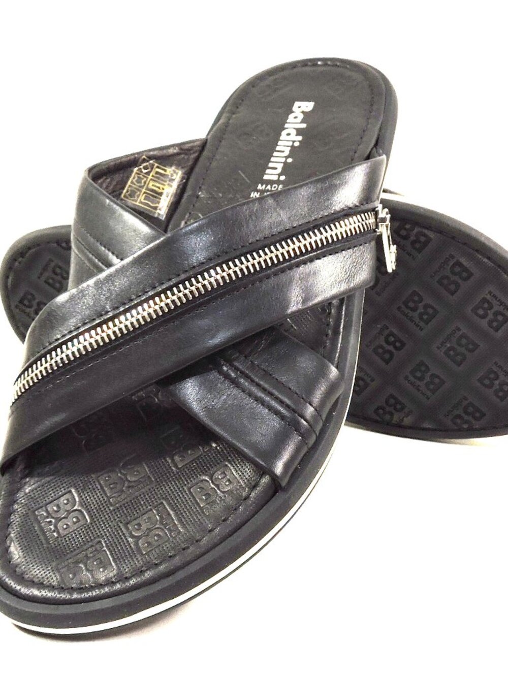 BALDININI 🇮🇹 MEN'S BLACK SOFT LEATHER COMFORT FLAT SUMMER SANDALS